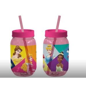 Princess 18.5oz PS Canning Jar with straw and electroplated lid